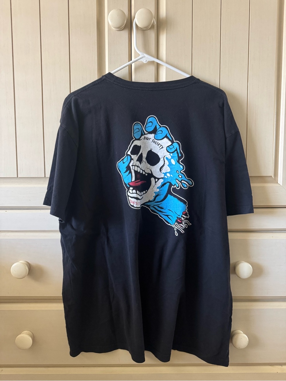 Santa Cruz Skateboards Black Tee with Blue Skull Graphic